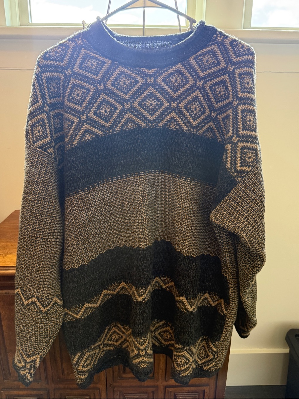 Vintage 1990’s- Men's Geometric Knit Crewneck Sweater